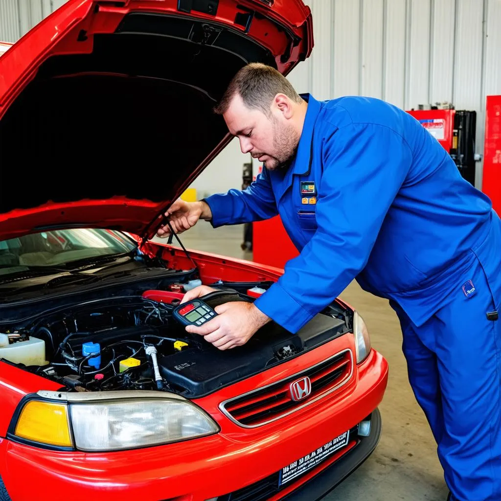 Mechanic Using OBD1 Code Reader