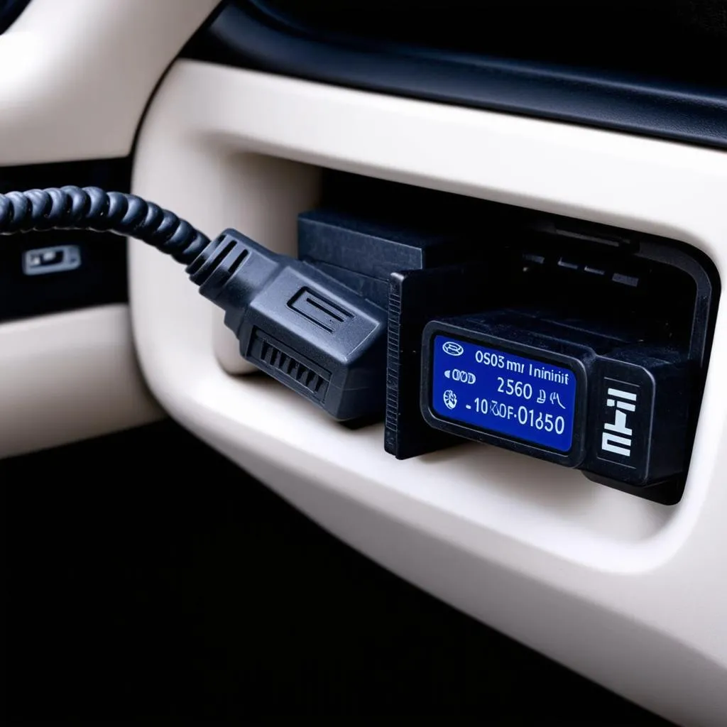 OBD-II scanner plugged into Infiniti G35 