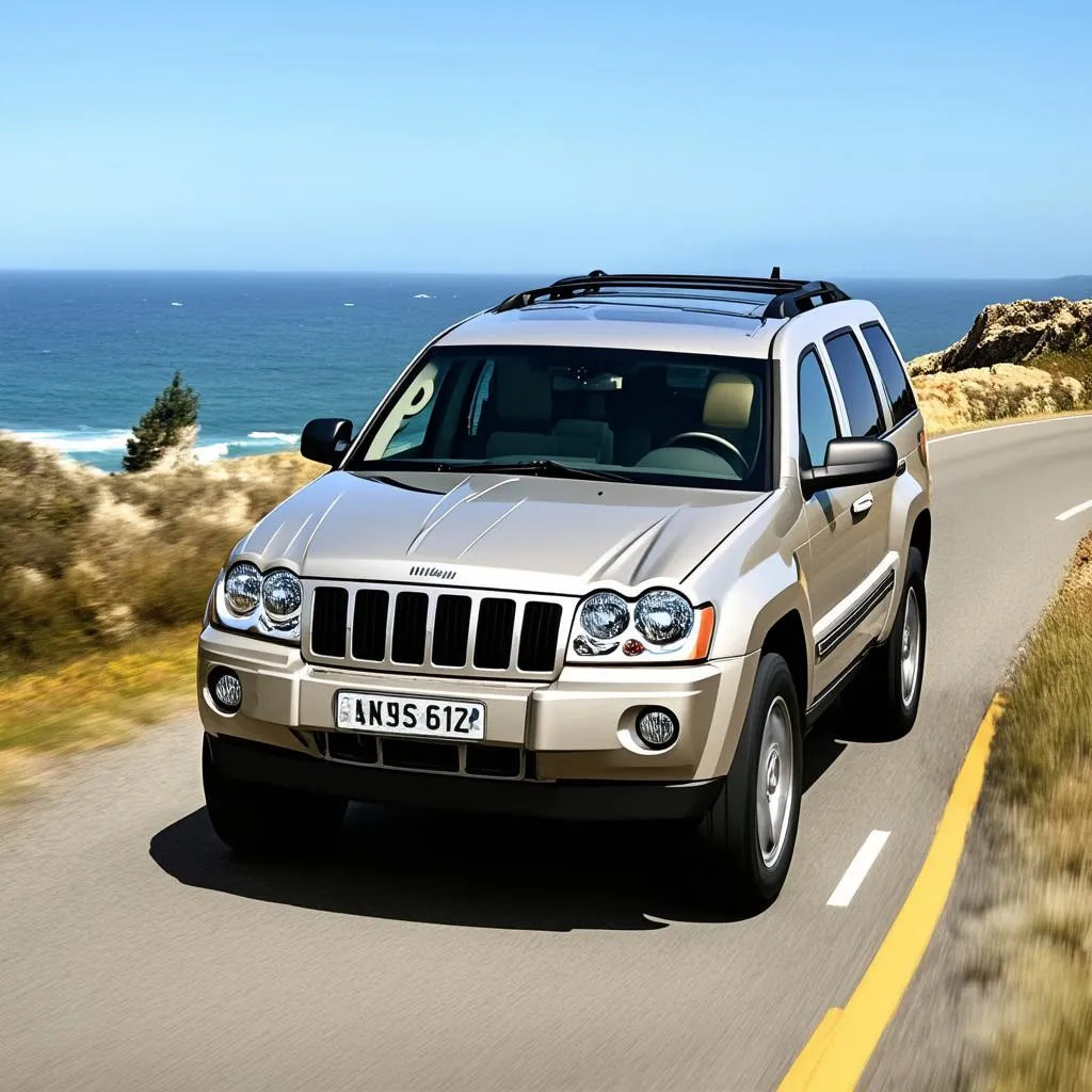 2005 Jeep Grand Cherokee driving on a scenic road