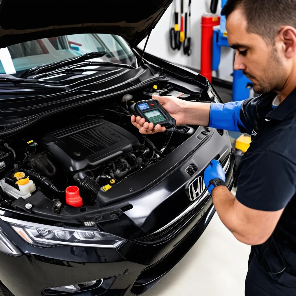 Mechanic Inspecting Honda Accord Engine