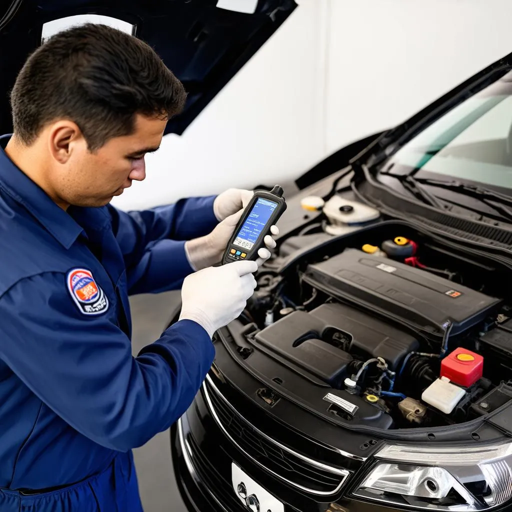 Mechanic checking car