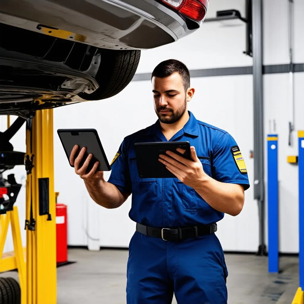 mechanic checking car