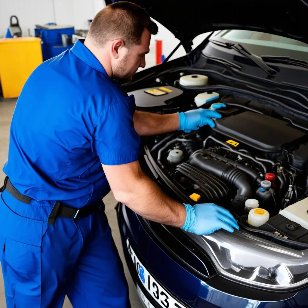 Mechanic Inspecting Car Engine