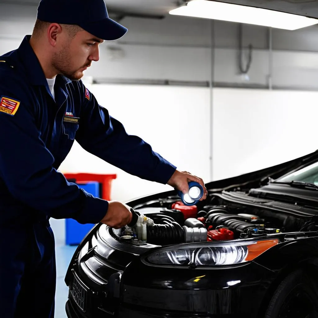 Mechanic Inspecting Car Engine