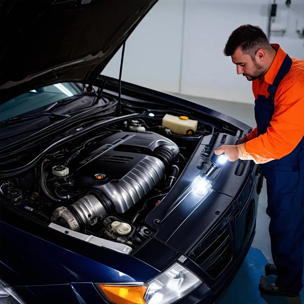 Mechanic inspecting a car engine