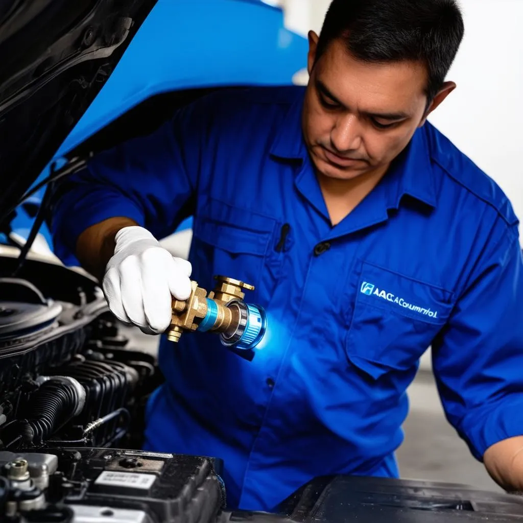 Mechanic inspecting IAC Valve