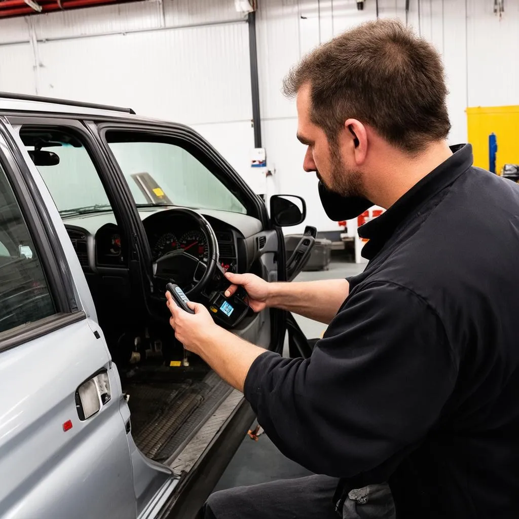 Mechanic checking Kia Sportage