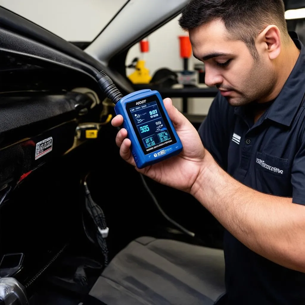 Mechanic Using OBD Scanner