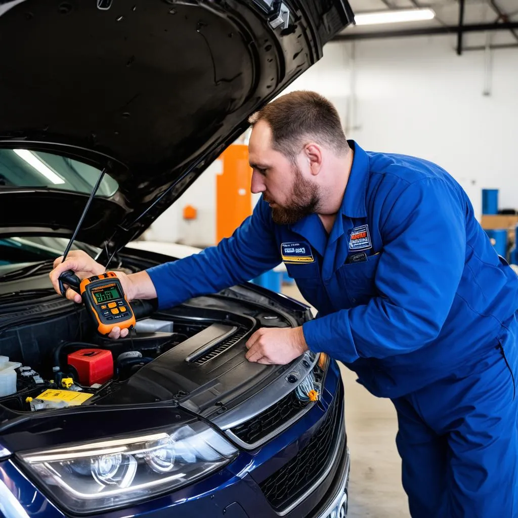 Mechanic Connecting OBD Scanner