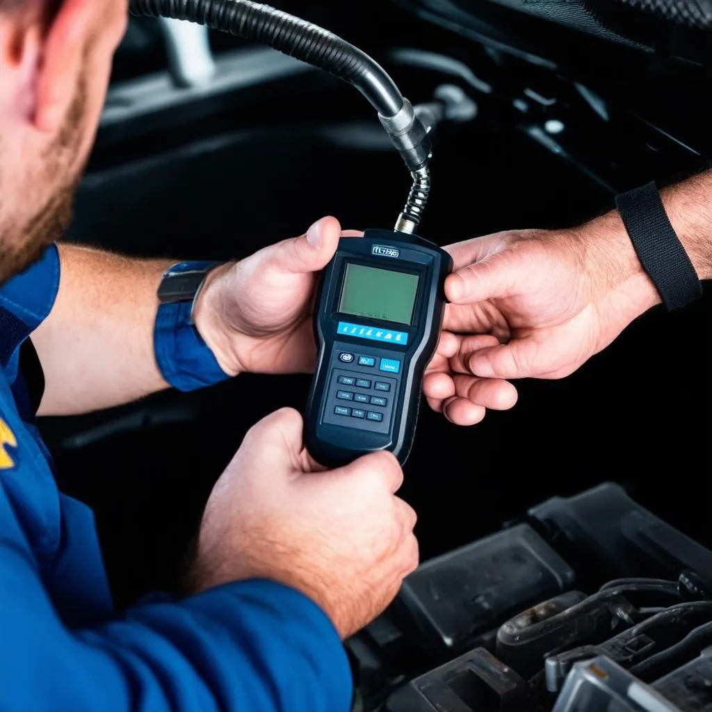 Mechanic Connecting OBD2 Scanner