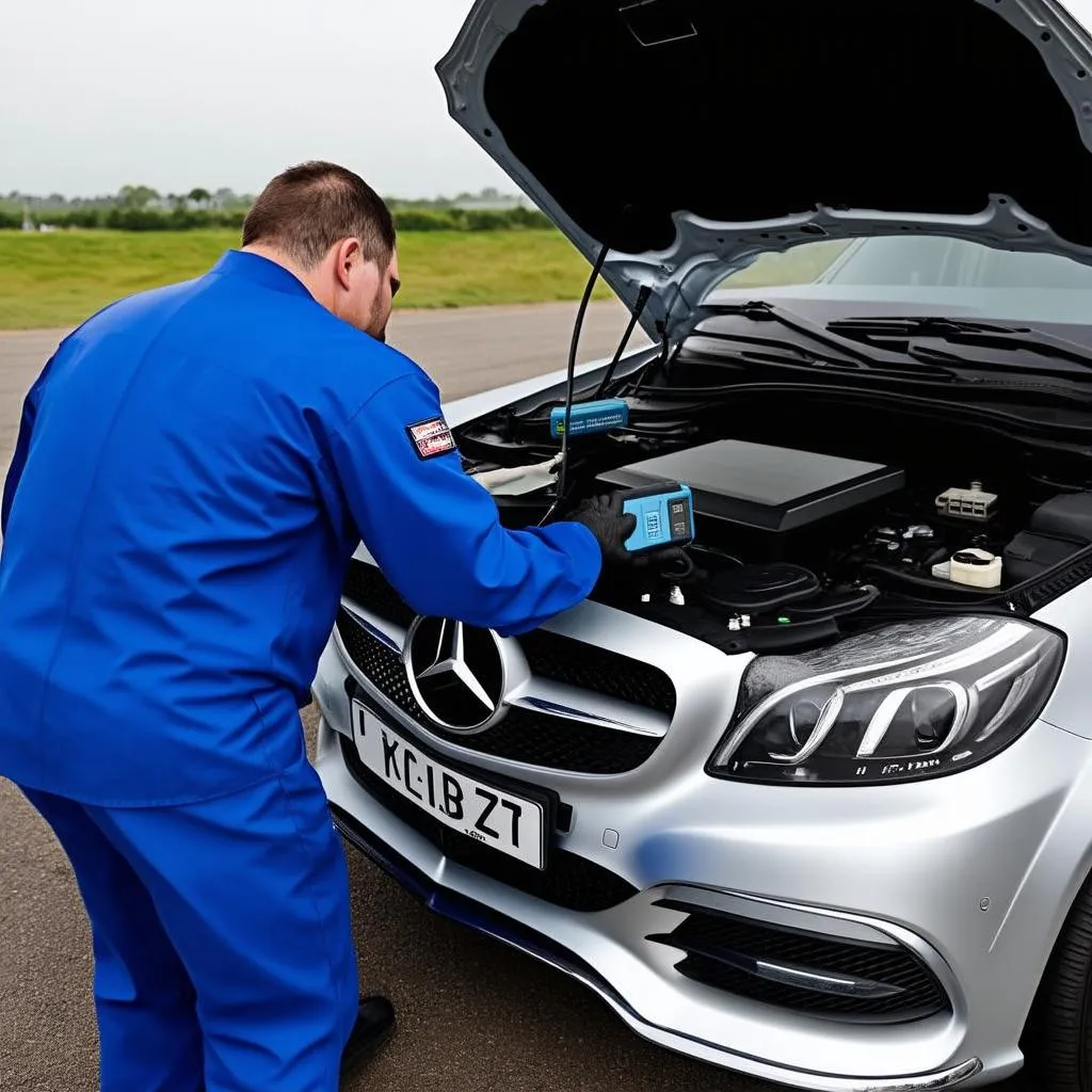 Mechanic Connecting Scanner to Car