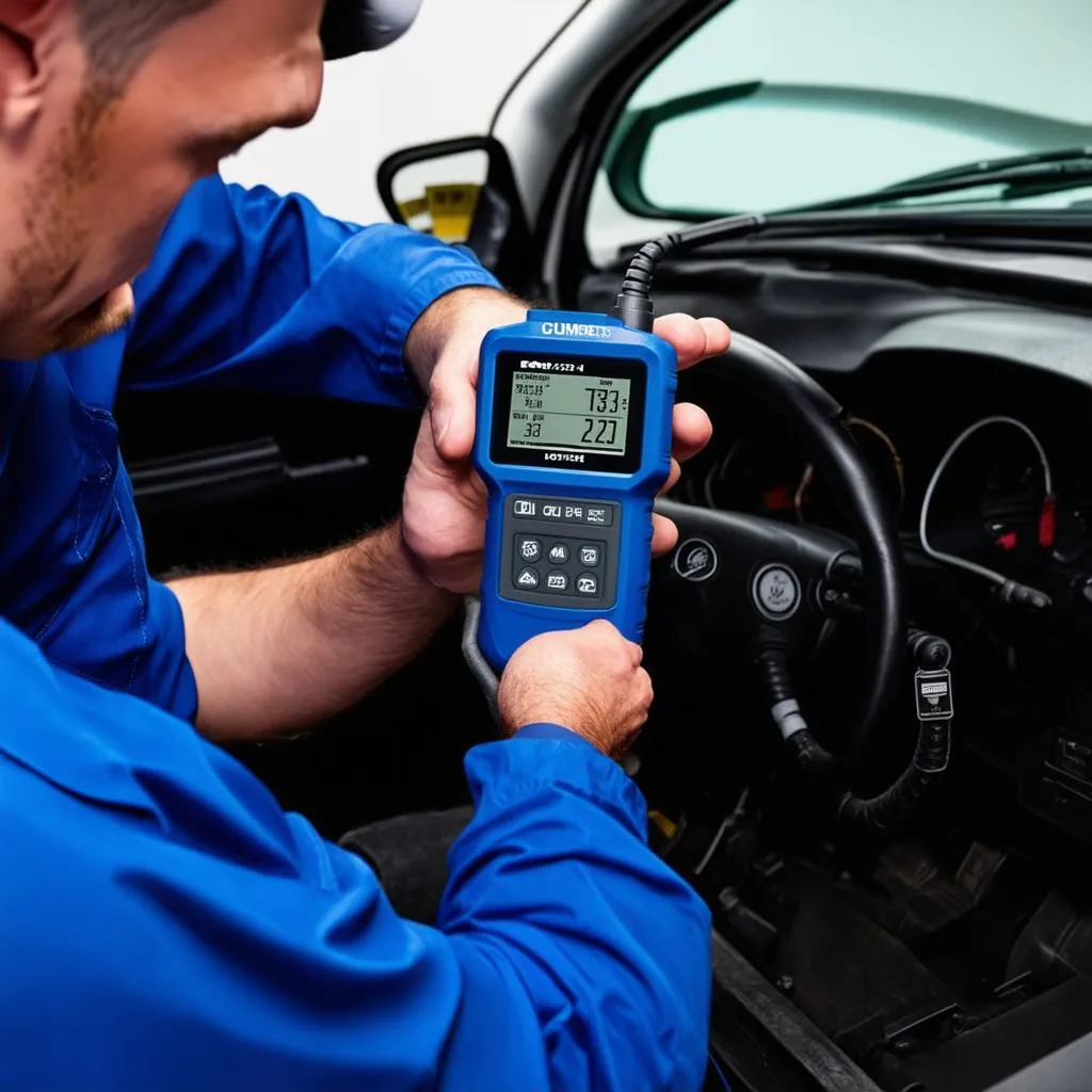 Mechanic Connecting Scanner to OBD II Port