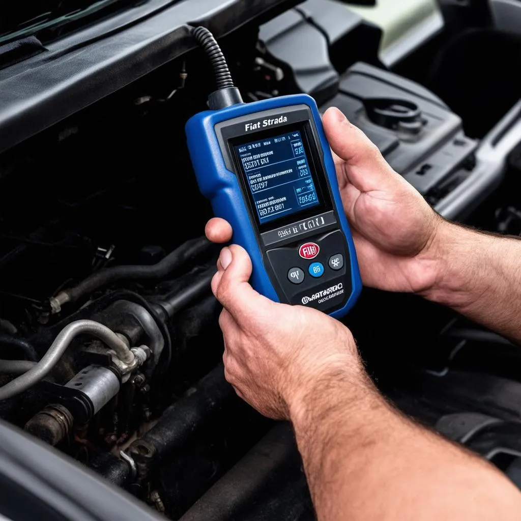 Mechanic connecting a diagnostic scanner to the OBD port