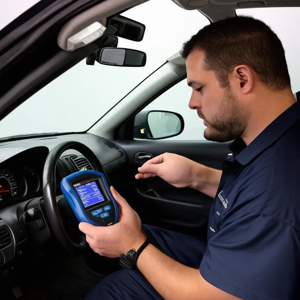 Mechanic Diagnosing Acura TL