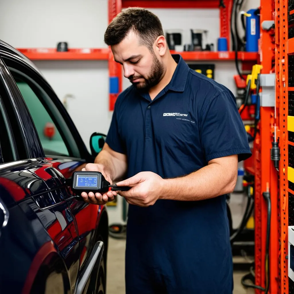 Mechanic Diagnosing Car