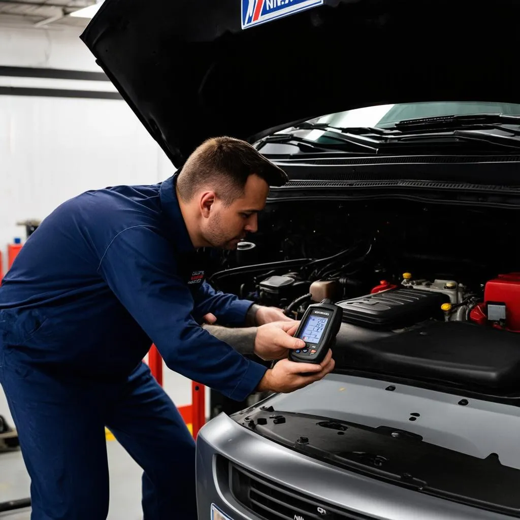 Mechanic Diagnosing Car