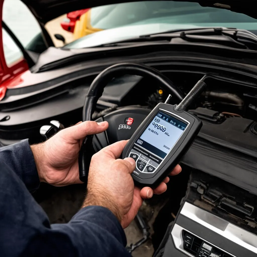 Mechanic Diagnosing Car