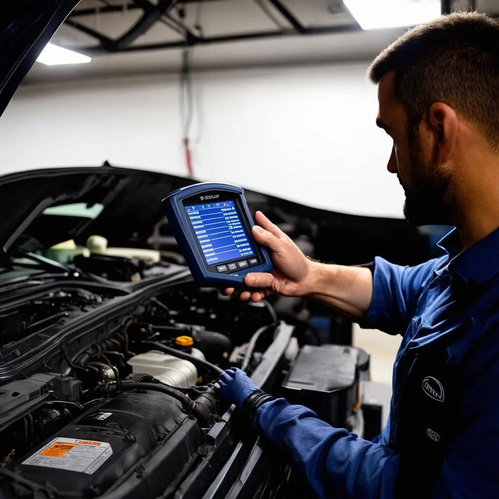 Mechanic Diagnosing Car Engine