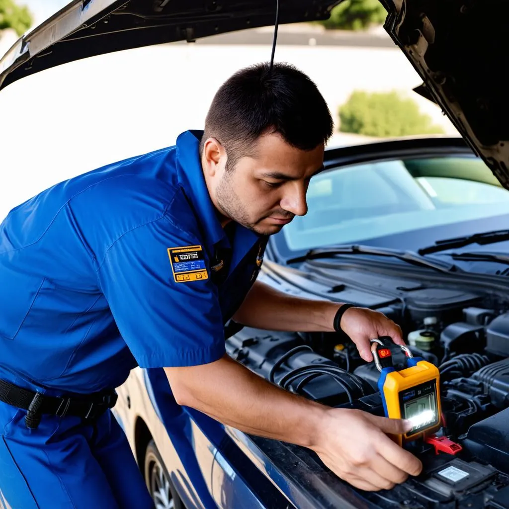 Mechanic Diagnosing Car Problem