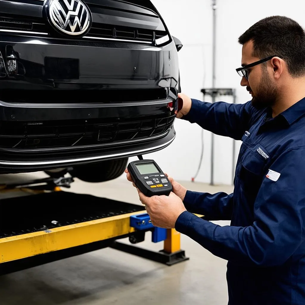 Mechanic diagnosing a VW Golf