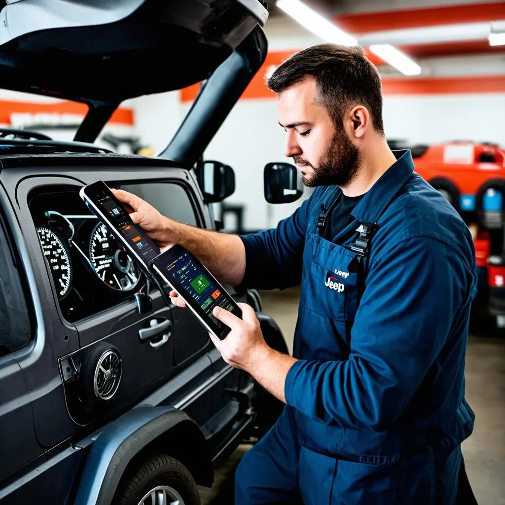 Mechanic Diagnosing Jeep Wrangler Issues