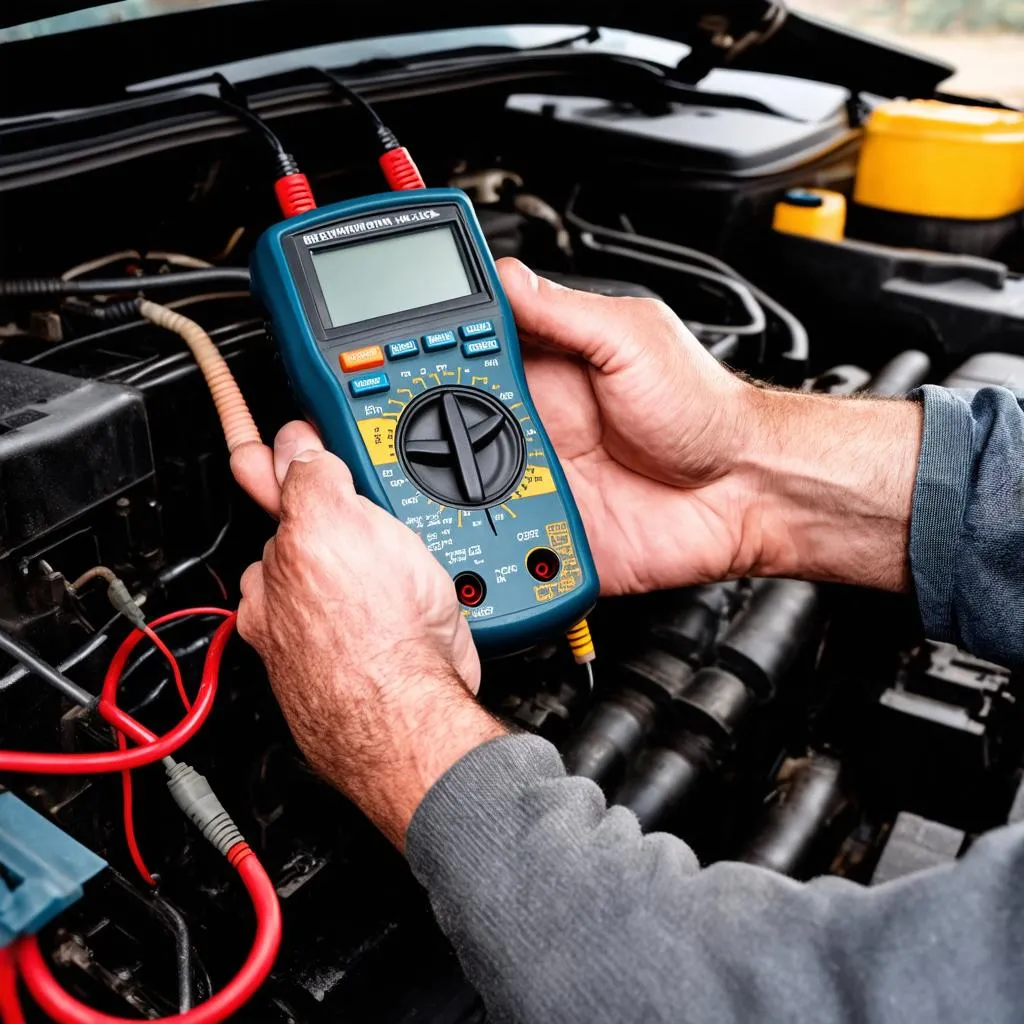 car mechanic diagnosing obd port