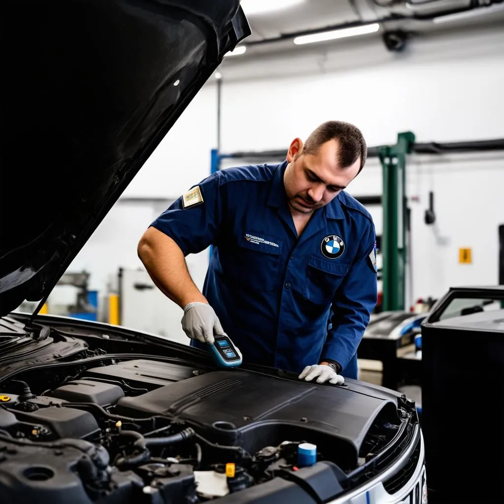 Mechanic Inspecting BMW Engine