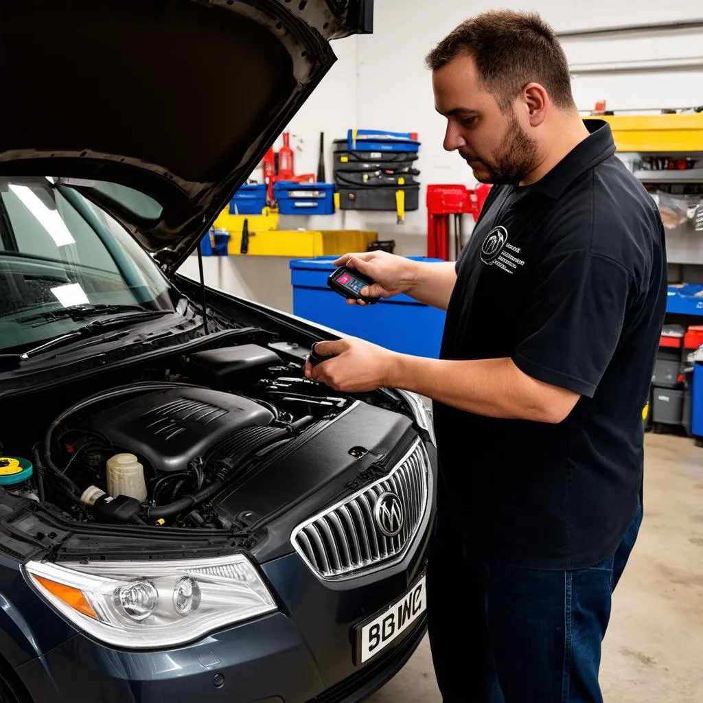 Mechanic inspecting a Buick Rendezvous