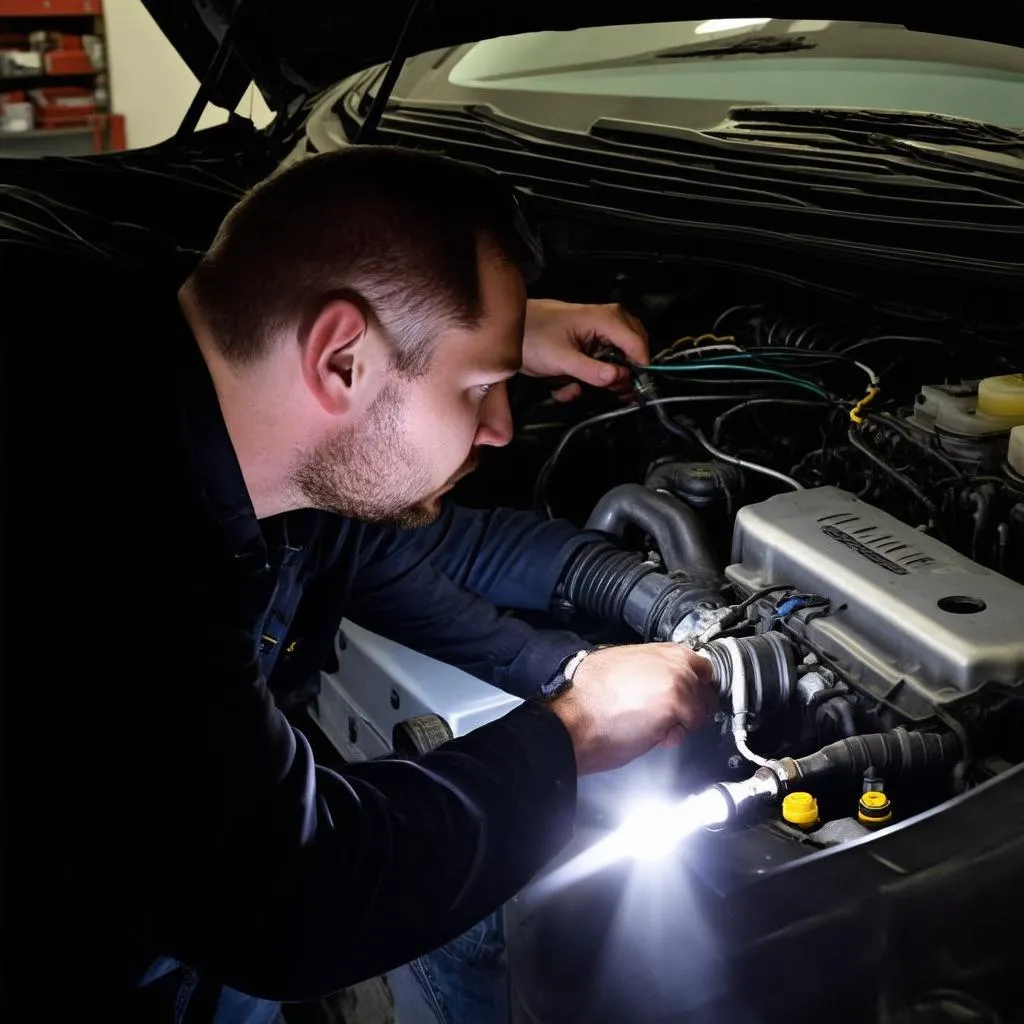 Mechanic Inspecting Car Engine