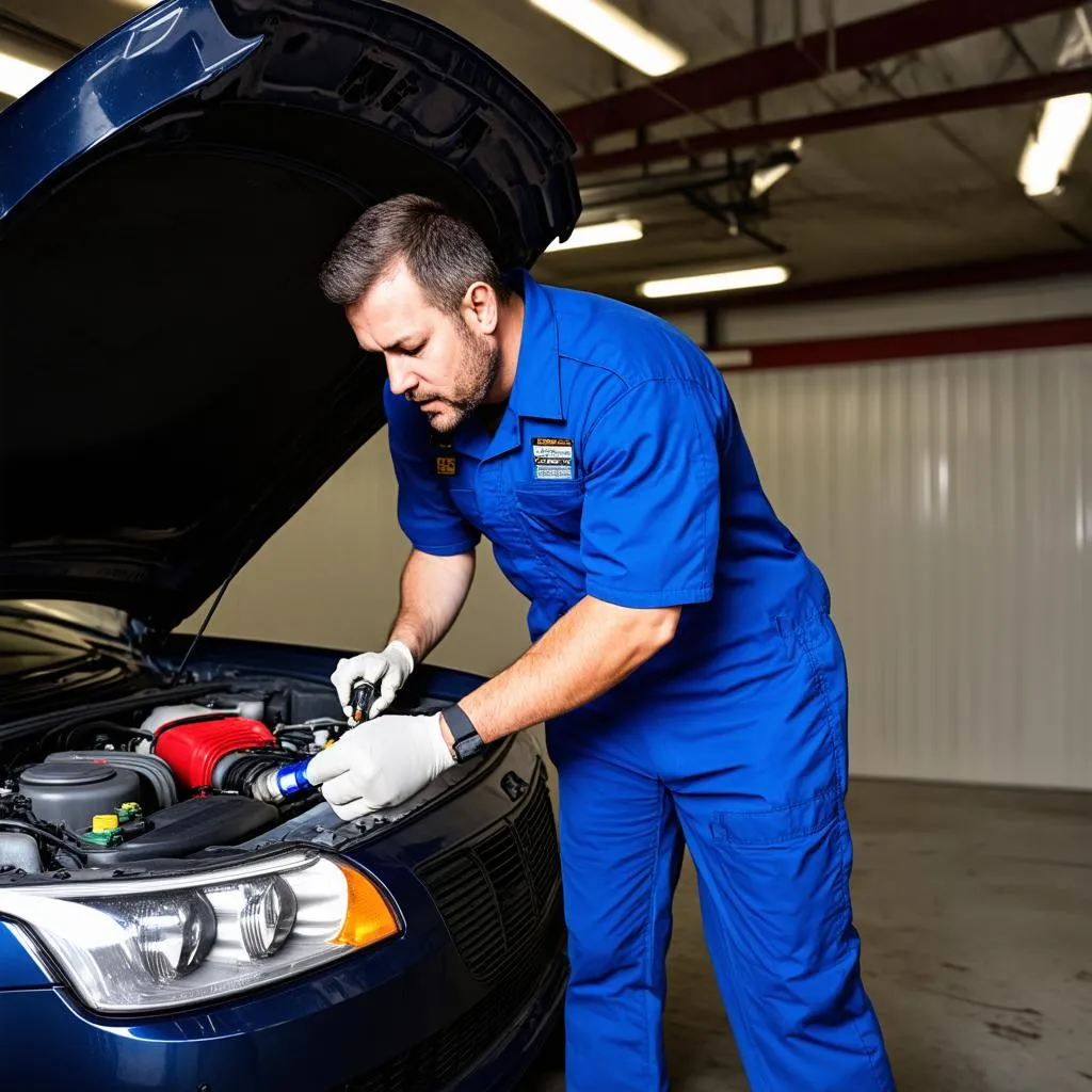 Mechanic Inspecting Car Engine