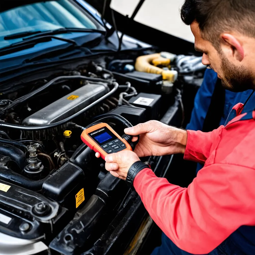 Mechanic Inspecting Car Engine