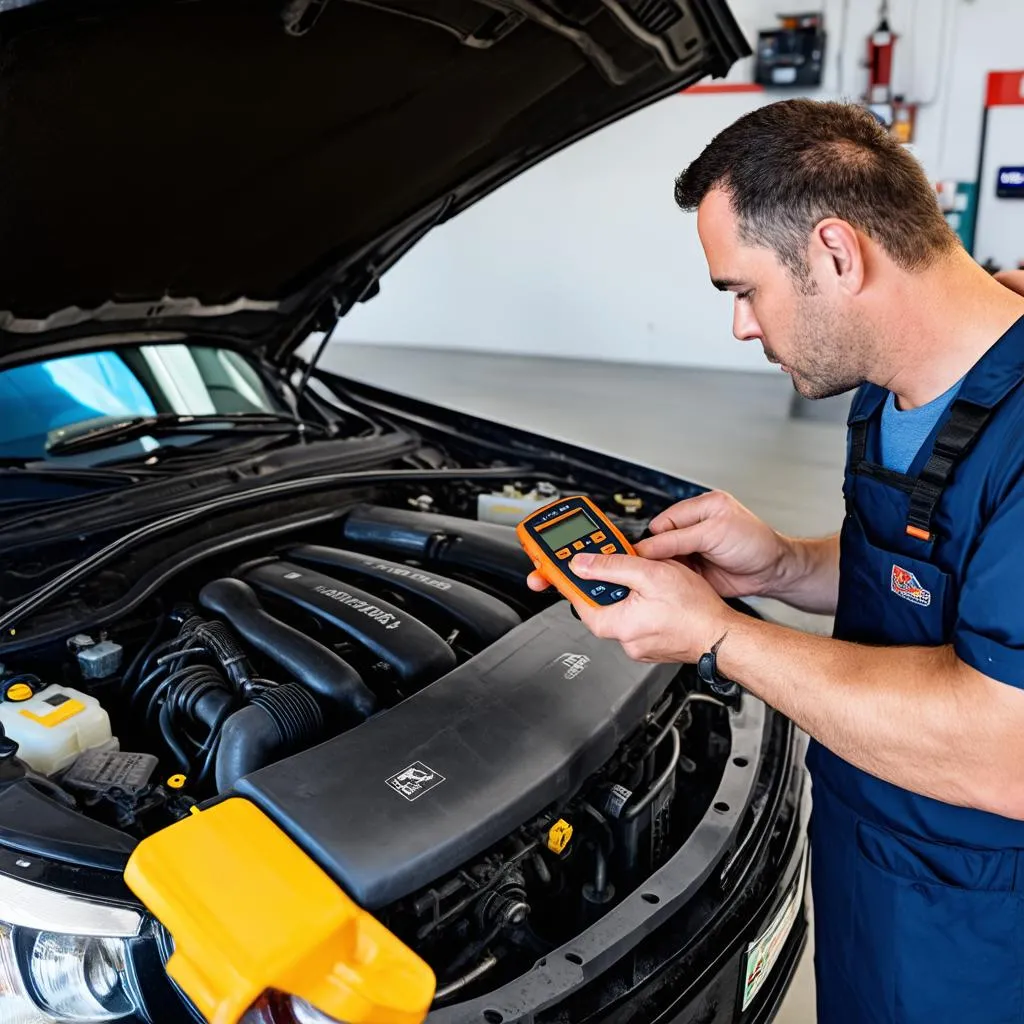 Mechanic Inspecting Engine