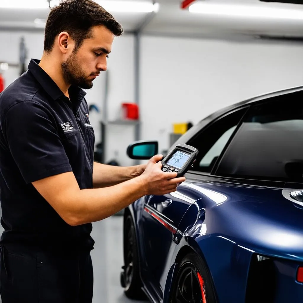 Mechanic Inspecting European Car