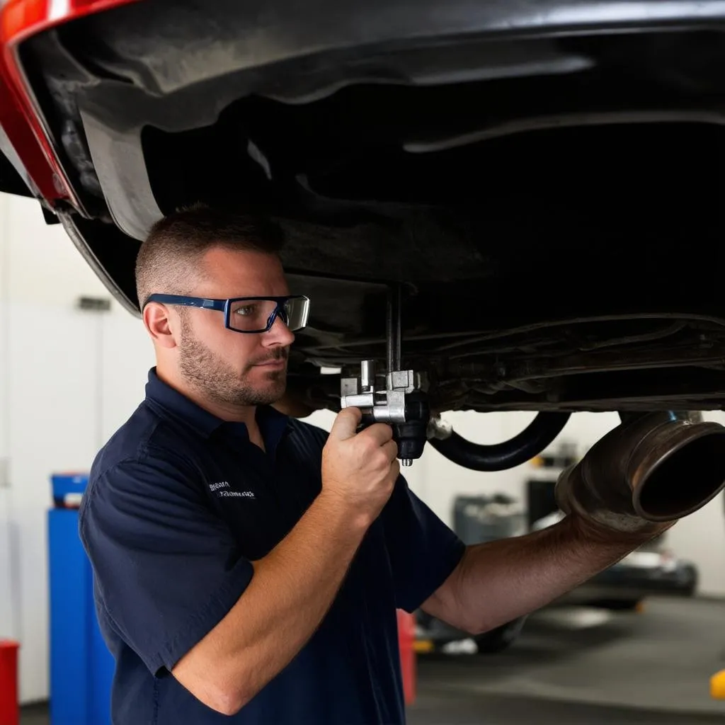 Mechanic Inspecting Exhaust System