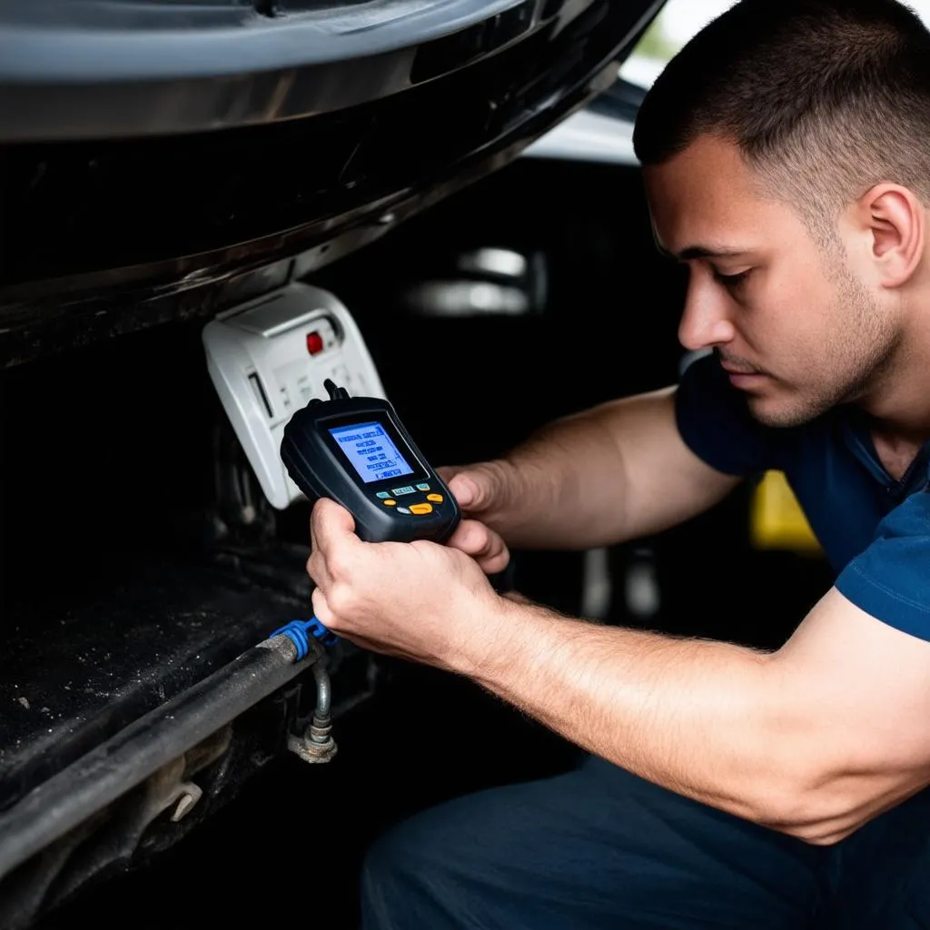 Mechanic Installing OBD Scanner