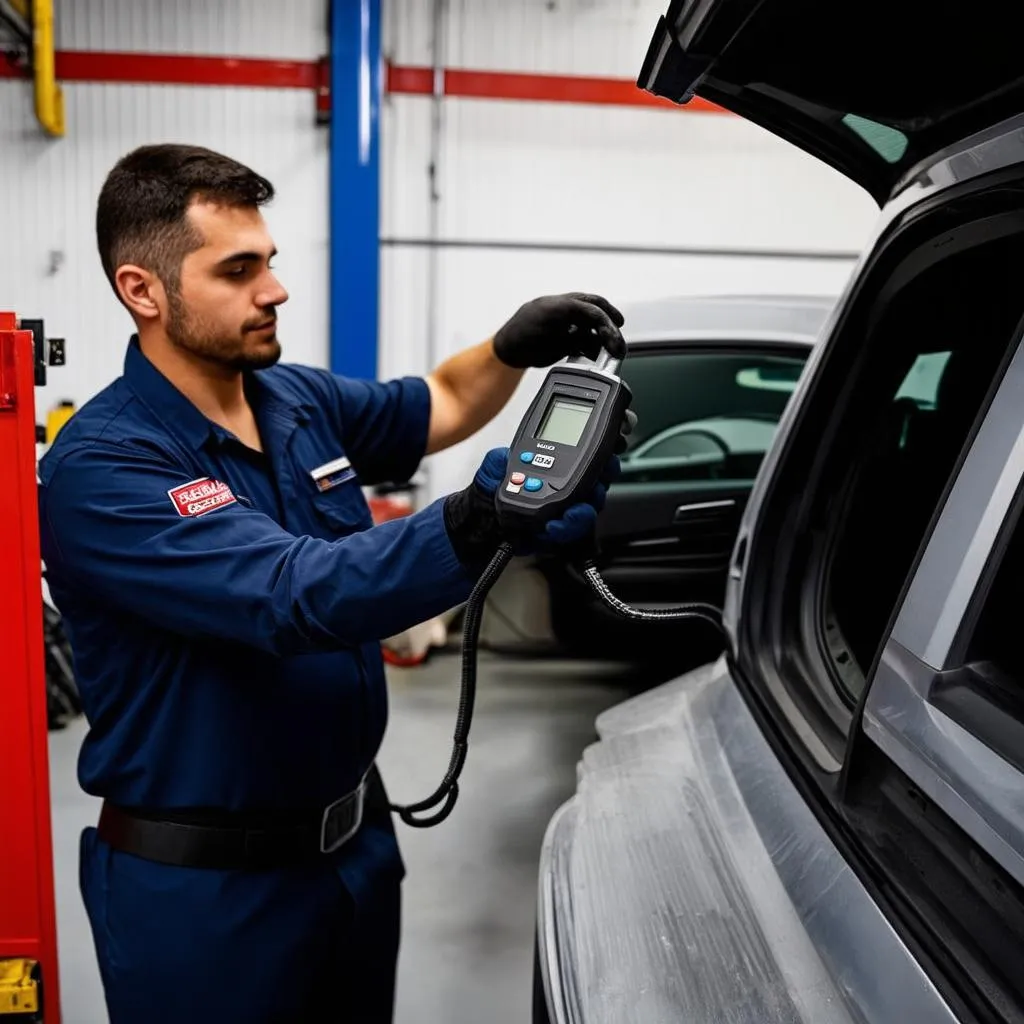 Mechanic Using OBD Scanner on Nissan Rogue