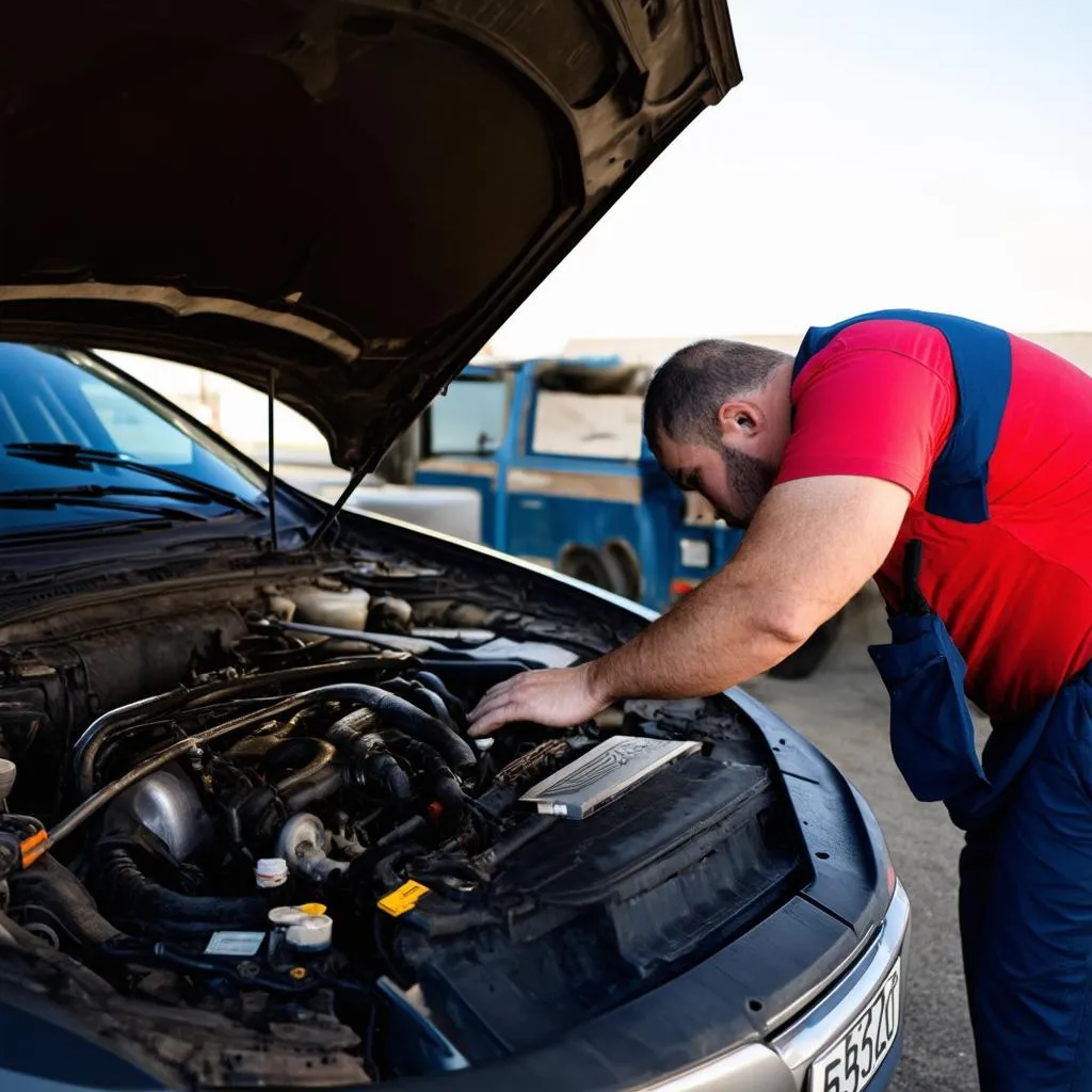 Mechanic Repairing Car