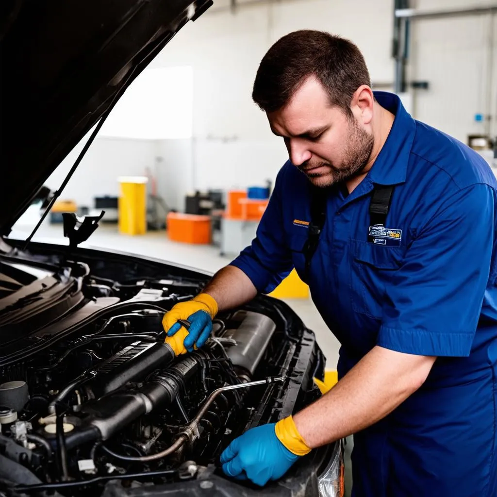 Mechanic Repairing Car Engine