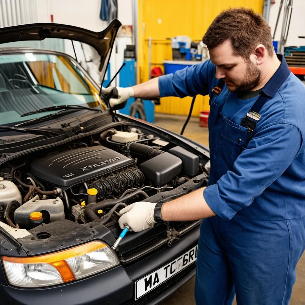 Mechanic Repairing Citroen Xsara