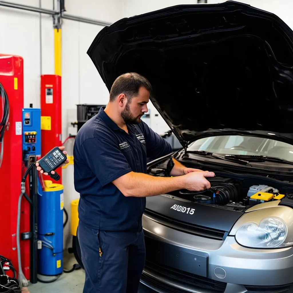 Mechanic Using AUDIO15 OBD Adapter