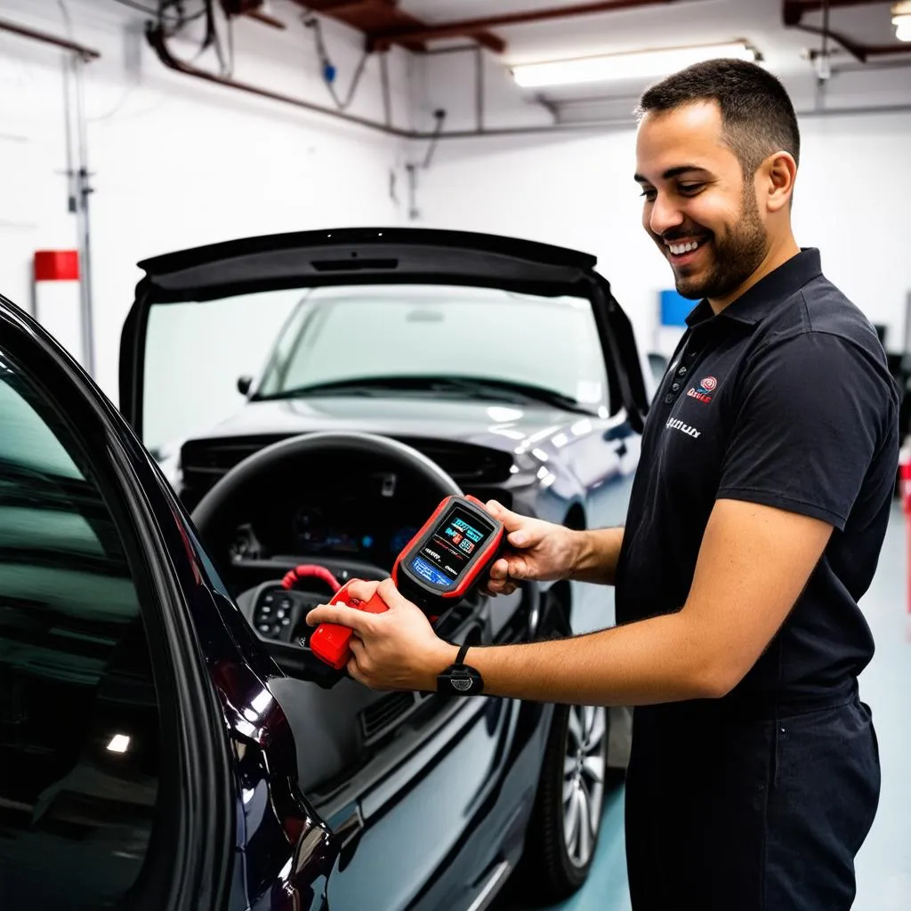 Mechanic Using Autel MS409