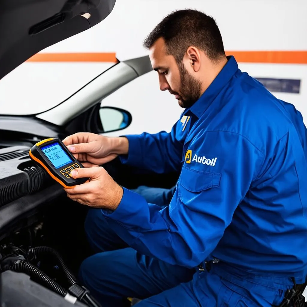 Mechanic Using Autool OBD Scanner C1 V1.5