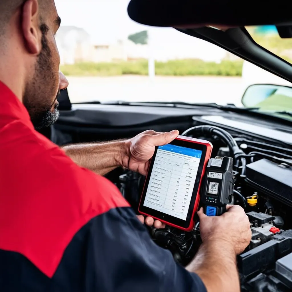 Mechanic Using OBD Scanner