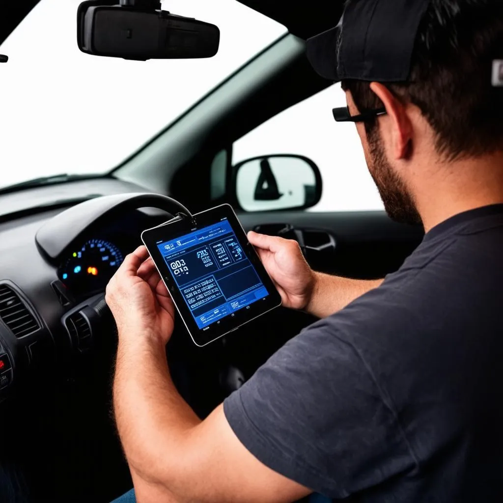 Mechanic Using Bluetooth OBD Scanner