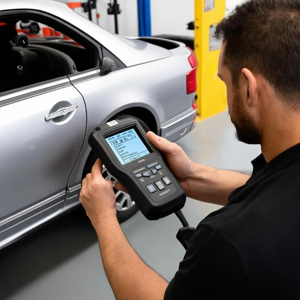 Mechanic Using Dealer Scanner on CLK W208