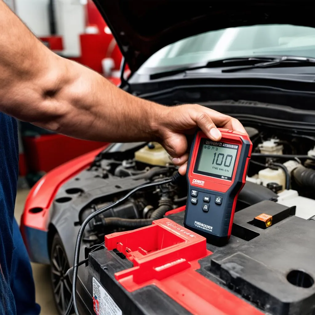 Mechanic using a diagnostic tool