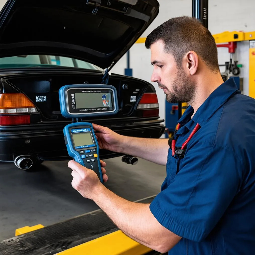 car mechanic using obd scanner