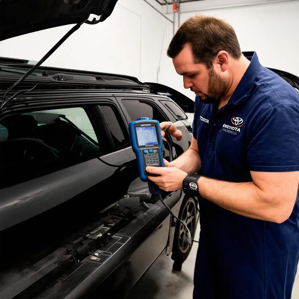 Mechanic Using Diagnostic Tool on 4Runner