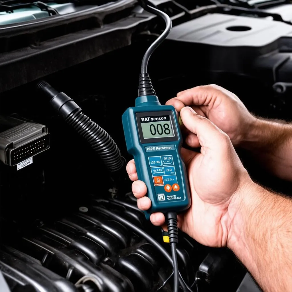 Mechanic Using Diagnostic Tool on Car