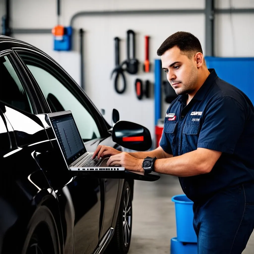 Mechanic Diagnosing Car Issue